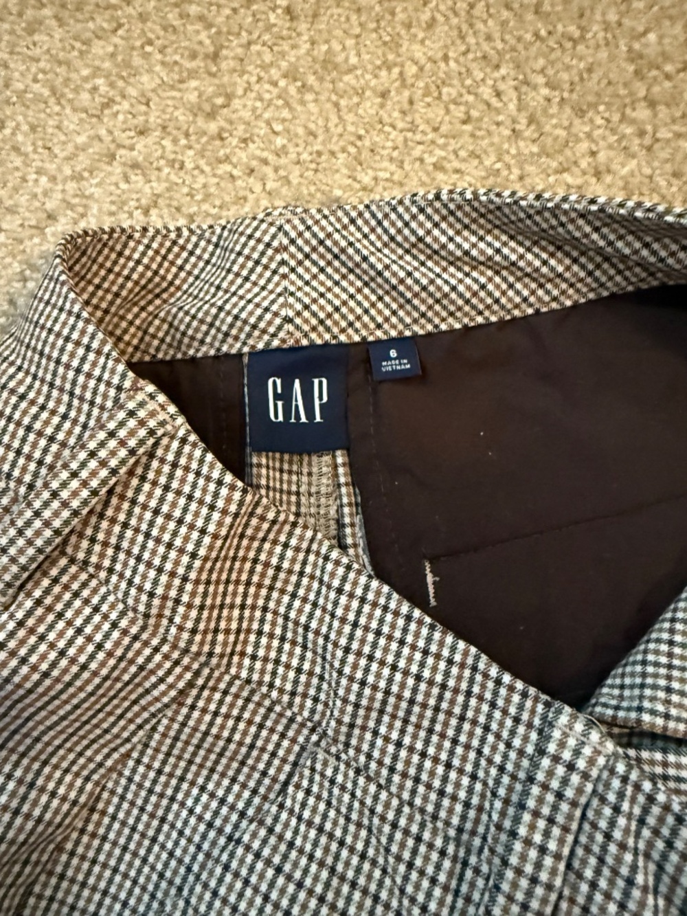 GAP High Rise Flare Khakis Brown Plaid Size 6 Chic Casual Trousers - Picture 3 of 6